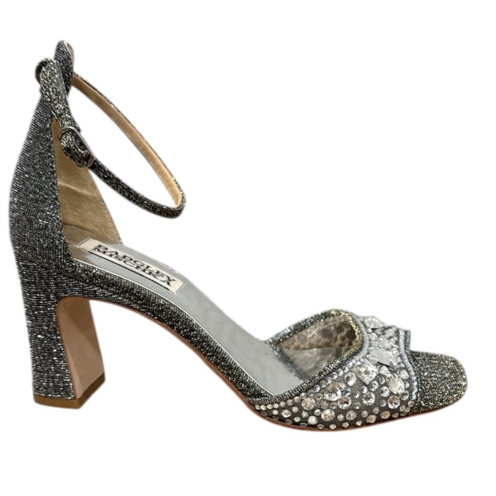 Badgley Mischka Pewter Jeweled Metallic Heels Size 6